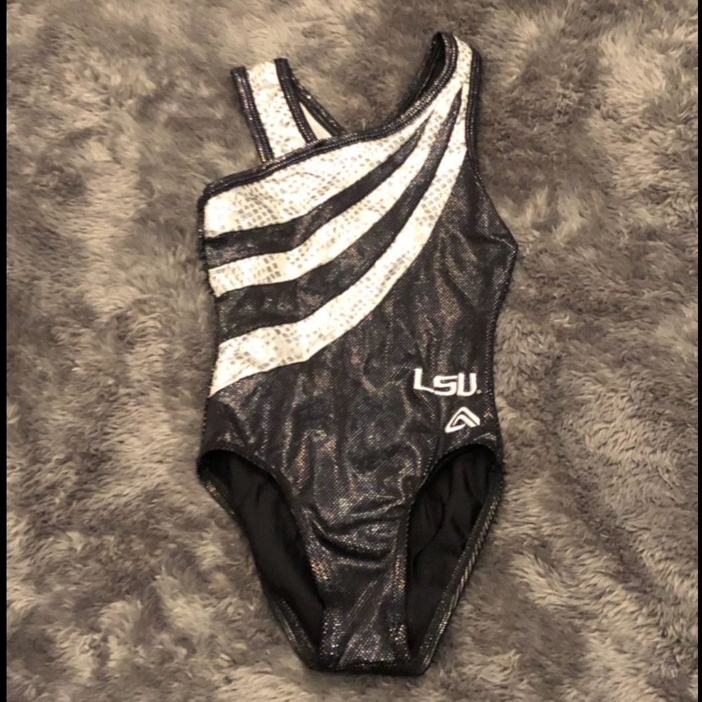 LSU - Black & Silver Gymnastics Leotard: Size YXS